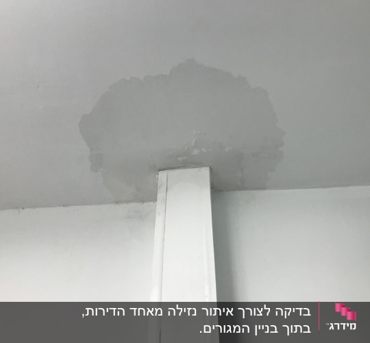כתם רטיבות בתקרה מעל צינור לבן